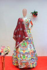 Vibrant Mutli Color Gown with Red Dupatta