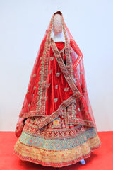 Red Velvet Bridal Lehenga with Jari Embroidery