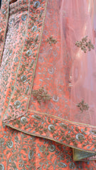 Peach Velvet Lehenga With Silver Work