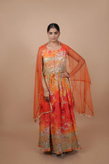 Multi Orange Gown With Digital Print
