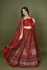 Multi Velvet Bridal Lehenga With Embroidery Work