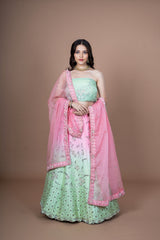 Two Shade Silk Lehenga With Hand Work