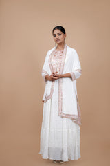 White Georgette Gown With Multi Embroidery Work