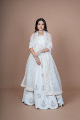 White Silk Hand Work Lehenga With Duppata