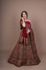 Multi Velvet Bridal Lehenga With Embroidery Work