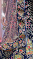Royal Blue Velvet Lehenga With Embroidery Work