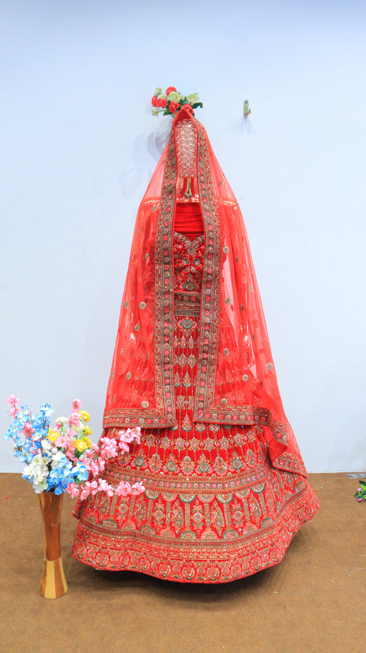 Red Velvet Lehenga With Jarkan Work