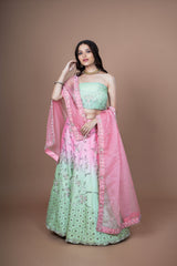 Two Shade Silk Lehenga With Hand Work
