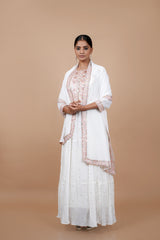 White Georgette Gown With Multi Embroidery Work
