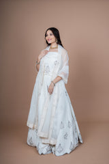 White Silk Hand Work Lehenga With Duppata