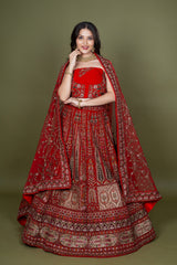 Multi Velvet Bridal Lehenga With Embroidery Work