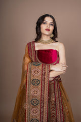 Multi Velvet Bridal Lehenga With Embroidery Work