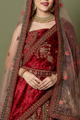 Multi Pure Velvet Embroidery Bridal Lehenga With Hand Work