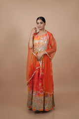 Multi Orange Gown With Digital Print