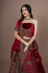 Multi Velvet Bridal Lehenga With Embroidery Work