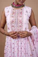 Pink Georgette Gown With Embroidery & Sequence Work