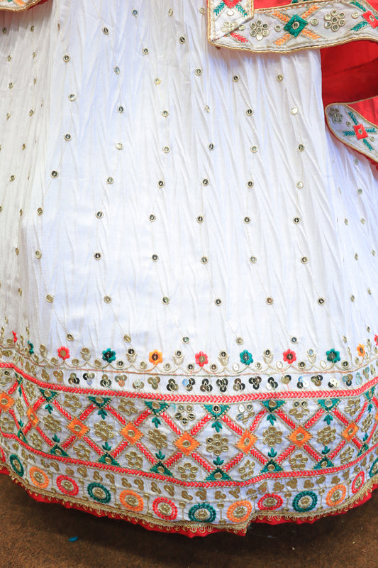 White Silk Crush Lehenga With Embroidery Work