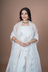 White Silk Hand Work Lehenga With Duppata