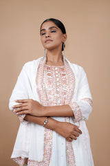 White Georgette Gown With Multi Embroidery Work