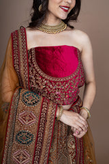 Multi Velvet Bridal Lehenga With Embroidery Work
