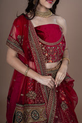 Multi Velvet Bridal Lehenga With Embroidery Work