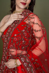 Multi Velvet Bridal Lehenga With Embroidery Work