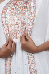 White Georgette Gown With Multi Embroidery Work