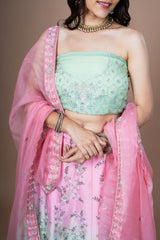 Two Shade Silk Lehenga With Hand Work