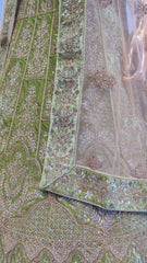 Green Velvet Lehenga With Copper Jarkan Work