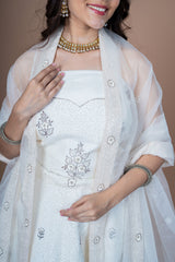 White Silk Hand Work Lehenga With Duppata