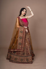 Multi Velvet Bridal Lehenga With Embroidery Work