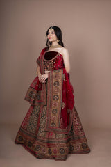 Multi Velvet Bridal Lehenga With Embroidery Work