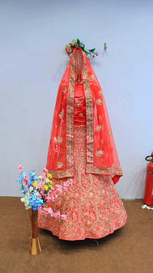 Red Silk Lehenga With Embroidery Work