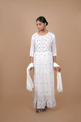 White Georgette Gown With Embroidery & Sequence Work