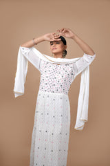White Georgette Gown With Embroidery & Sequence Work