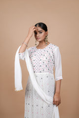White Georgette Gown With Embroidery & Sequence Work