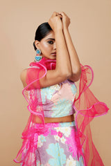 Pink Soft Silk Crop-top With Digital Print