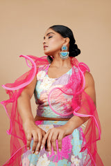 Pink Soft Silk Crop-top With Digital Print