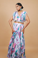 Multi Colour Digital Print Crop-top With Fancy Blouse