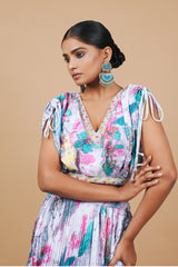 Multi Colour Digital Print Crop-top With Fancy Blouse