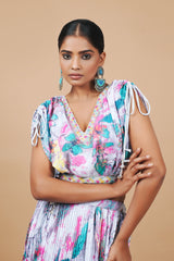 Multi Colour Digital Print Crop-top With Fancy Blouse