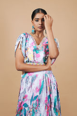 Multi Colour Digital Print Crop-top With Fancy Blouse