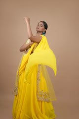 Yellow Georgette Crop-top With Moti Hand Work