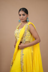 Yellow Georgette Crop-top With Moti Hand Work