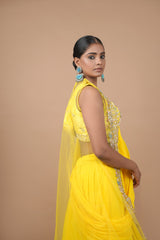 Yellow Georgette Crop-top With Moti Hand Work