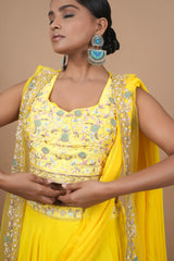 Yellow Georgette Crop-top With Moti Hand Work