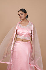 Pink Jimmy Choo Crop-top With Moti Hand Work