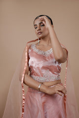 Peach Jimmy Choo Crop-top With Moti Hand Work