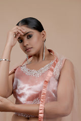 Peach Jimmy Choo Crop-top With Moti Hand Work