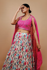 Pink Pure Zardosi Crop-top With Hand Work Design Thread Work